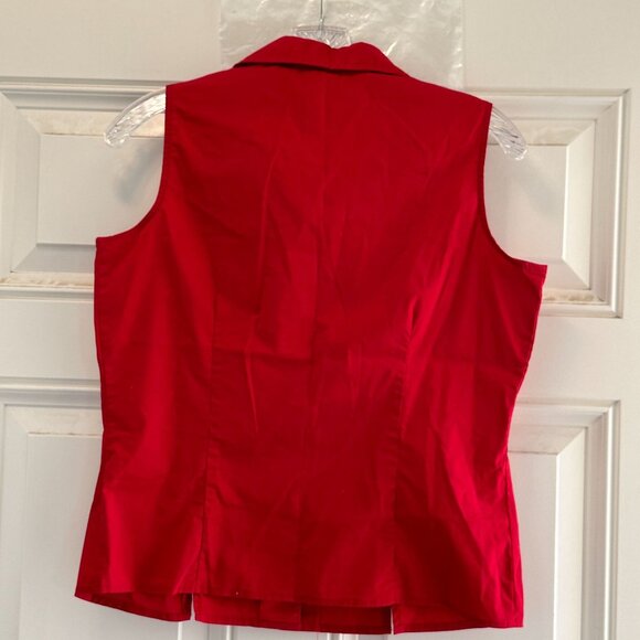 Hillard & Hanson Womens Stretch Red Sleeveless Button-Up Shirt - Size M - Picture 2 of 8